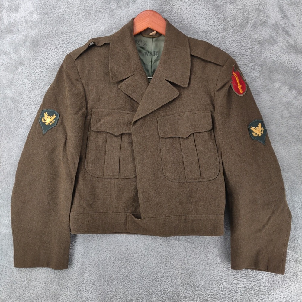 WWII Military Jacket Mens 38 Small US Army 63rd Infantry Enlisted Ike Wool